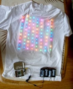 Tee shirt with colored electric lights